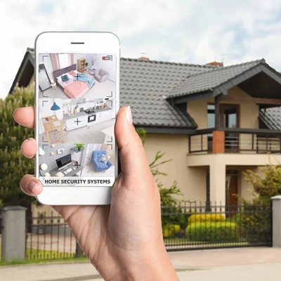 Las Vegas vivint phone display of cctv live feed in front of a house