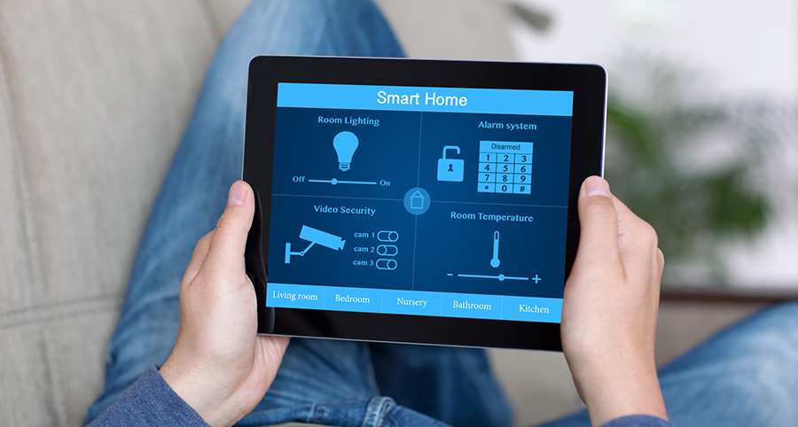 The ability to access and control security components from a mobile device is one of the top smart home trends in Las Vegas. Close-up of smart home security app.